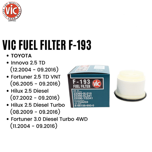 VIC F-193 Fuel Filter for Toyota Innova, Fortuner, Hilux Diesel Engines